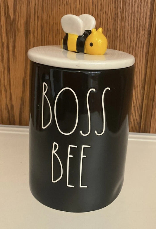 New Rae Dunn black ceramic bee topped candle BOSS BEE 🐝