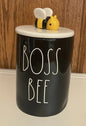 New Rae Dunn black ceramic bee topped candle BOSS BEE 🐝