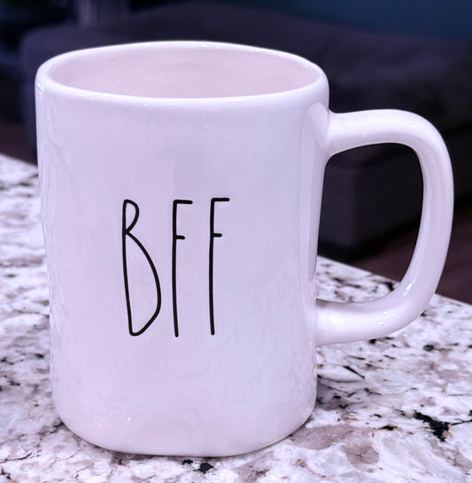 Rae Dunn white ceramic coffee mug BFF