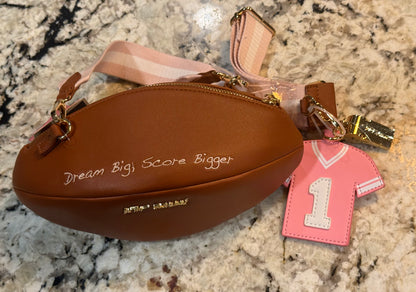 New Betsy Johnson pink trimmed football purse handbag