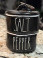 New Rae Dunn black ceramic SALT & PEPPER stacker
