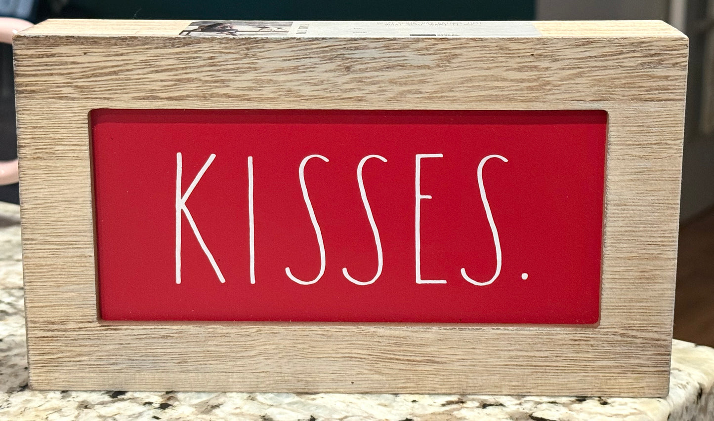 New Rae Dunn wood Valentine’s Day sign decor KISSES.