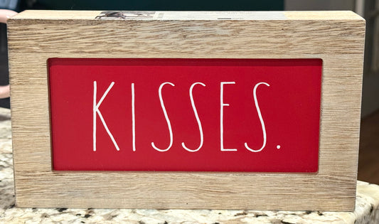 New Rae Dunn wood Valentine’s Day sign decor KISSES.