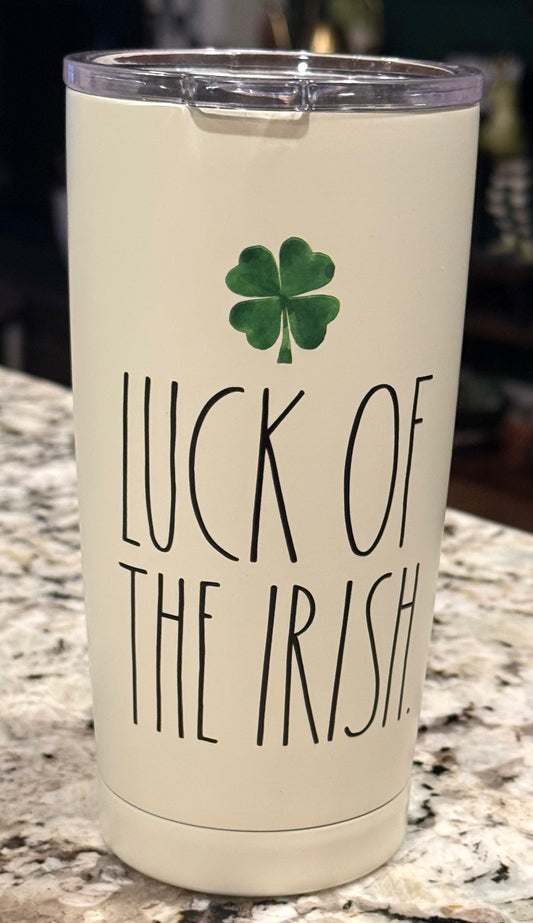 New Rae Dunn St. Patrick’s Day white insulated stainless tumbler LUCK OF THE IRISH