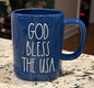 New Rae Dunn Americana blue ceramic coffee mug GOD BLESS THE USA