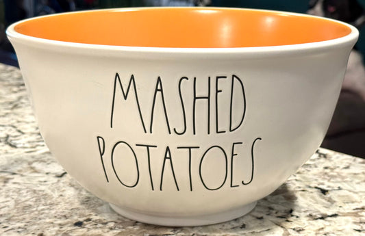 New Rae Dunn white ceramic large MASHED POTATOES bowl orange interior