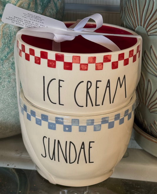 New Rae Dunn 2-piece ceramic bowl set ICE CREAM/SUNDAE