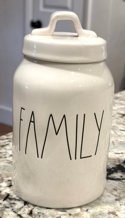 Rae Dunn white ceramic FAMILY canister