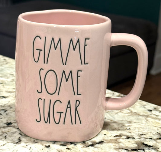New Rae Dunn pink ceramic coffee mug GIMME SOME SUGAR