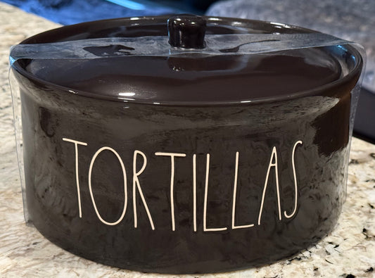 New Rae Dunn black ceramic TORTILLAS holder