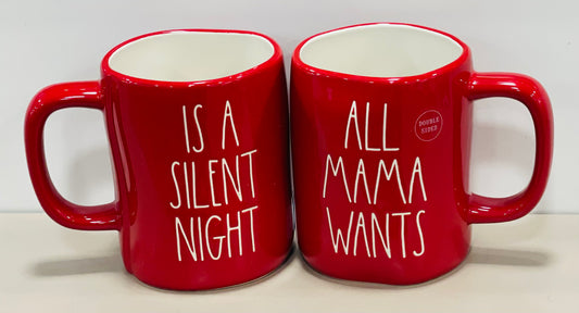 New Rae Dunn red ceramic Christmas coffee mug ALL MAMA NEEDS IS A SILENT NIGHT