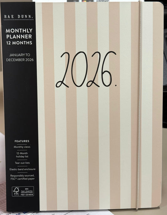 New Rae Dunn softback 2026 beige striped planner 8x10