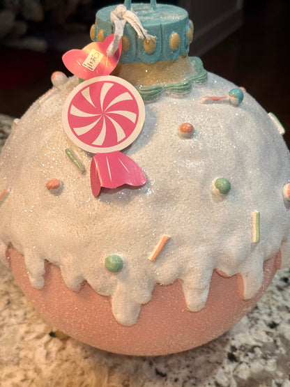 New Peppermint Square 11” pastel resin Christmas snow drip ornament decor