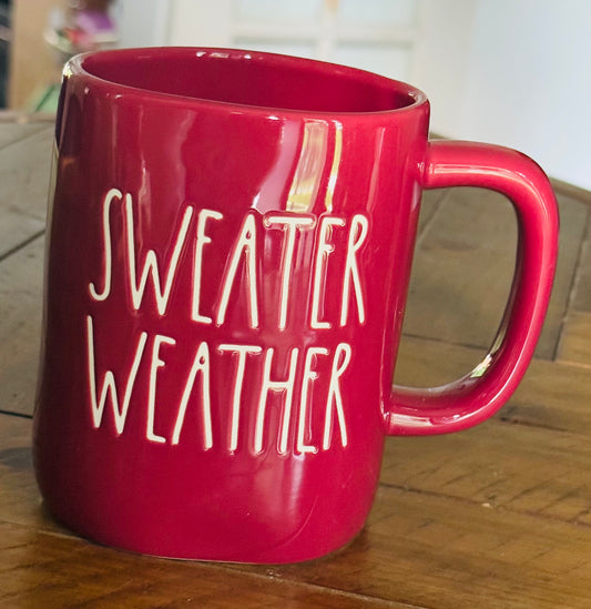 New Rae Dunn ceramic burgundy fall coffee mug SWEATER WEATER