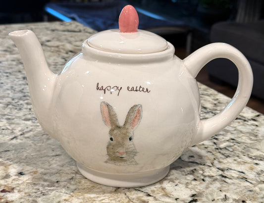 Rae Dunn vintage bunny line ceramic teapot HAPPY EASTER
