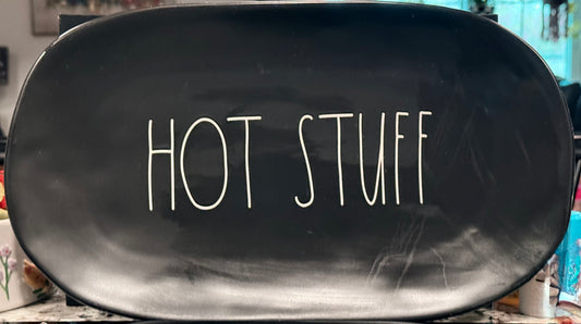 Rae Dunn black ceramic serving platter HOT STUFF