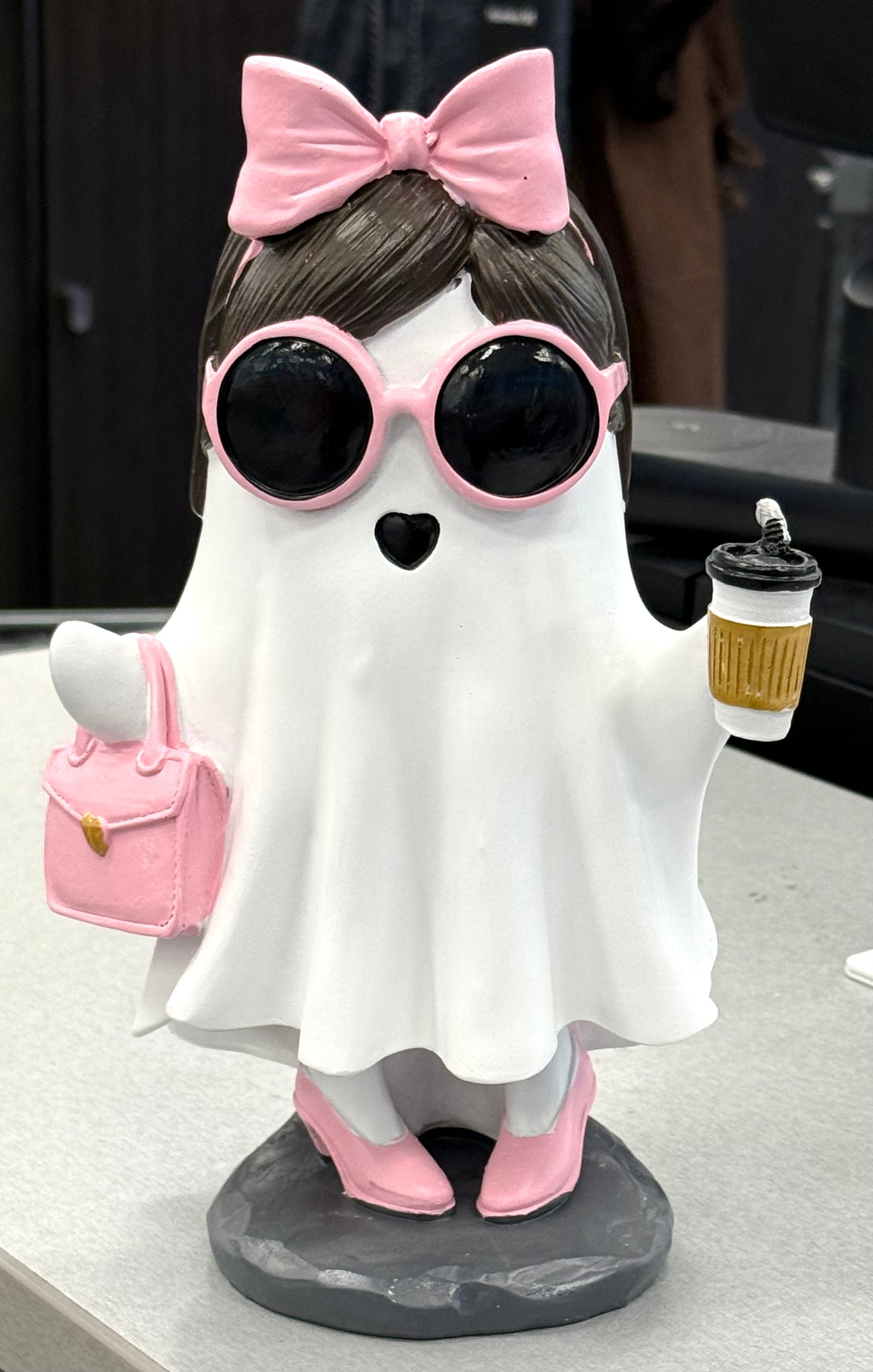 New 8” resin ponk bow/bag/heels shopping ghost Halloween decor
