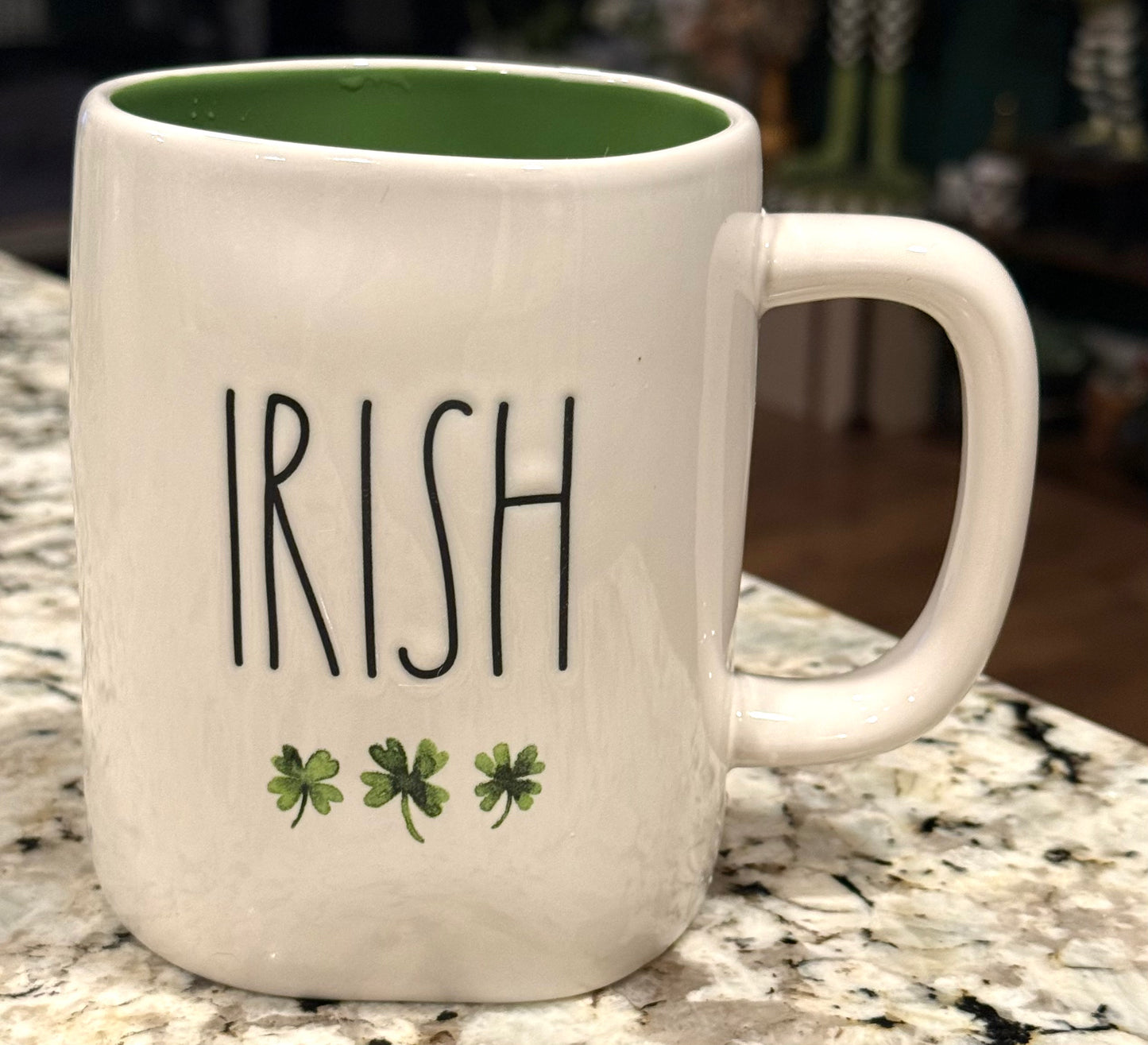 New Rae Dunn St. Patrick’s Day ceramic coffee mug IRISH, watercolor shamrocks