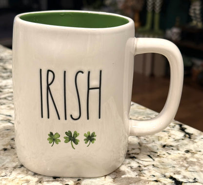 New Rae Dunn St. Patrick’s Day ceramic coffee mug IRISH, watercolor shamrocks