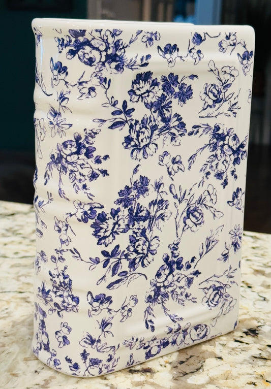 New blue and white floral ceramic book vase 8x5