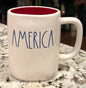 New Rae Dunn Americana white ceramic red interior coffee mug AMERICA