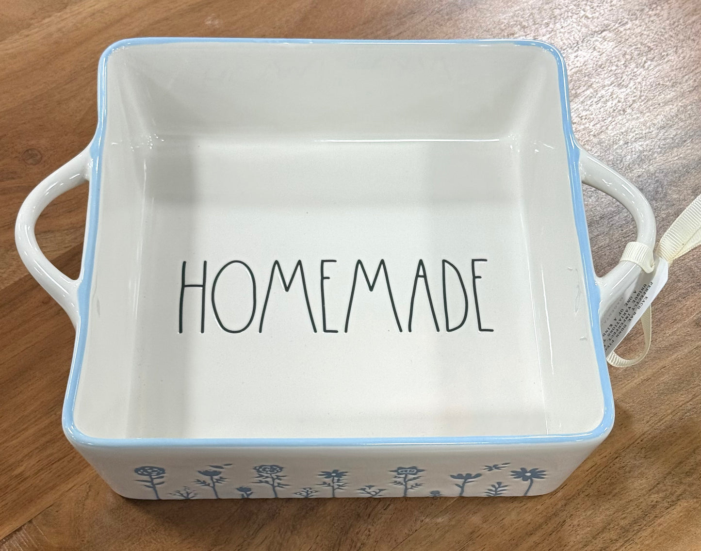 New Rae Dunn white & blue floral ceramic baking dish HOMEMADE