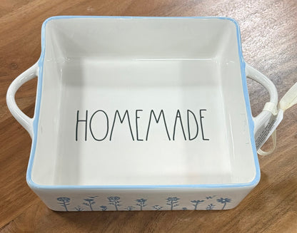 New Rae Dunn white & blue floral ceramic baking dish HOMEMADE