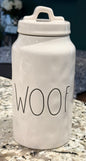 New Rae Dunn white ceramic 9.”storage canister WOOF