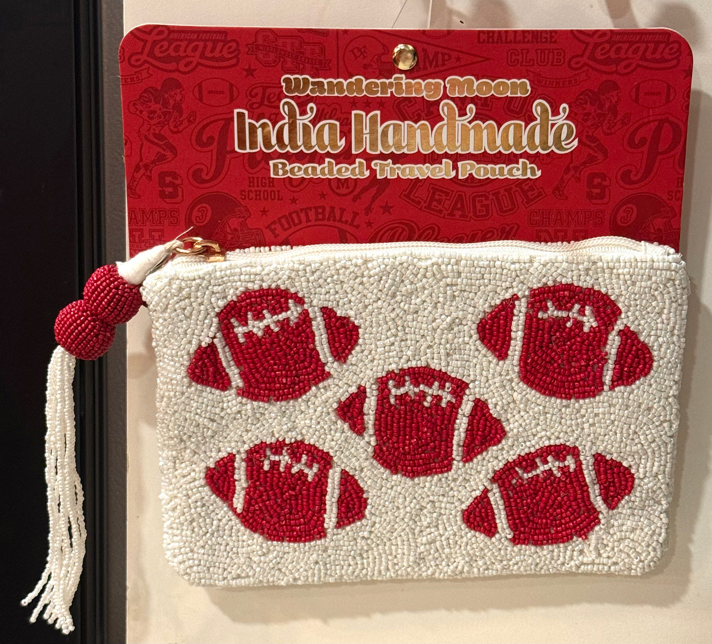 New Made in India beaded football 🏈 print game day pouch
