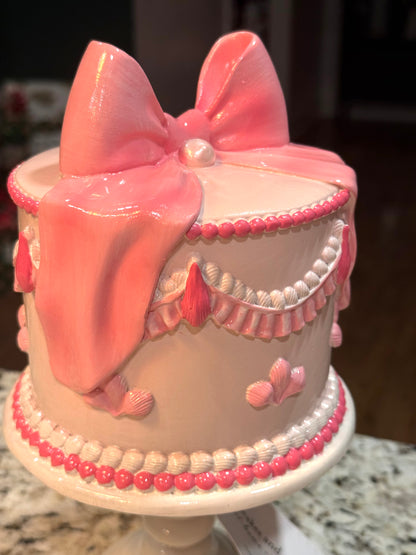 New pink coquette and pearl faux resin pedestal cake decor 11”