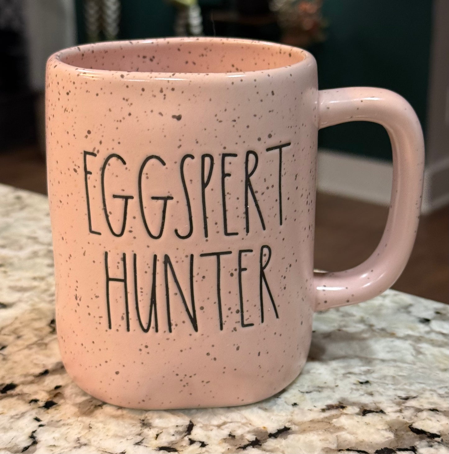 New Rae Dunn pink speckled Easter coffee mug EGGSPERT HUNTER