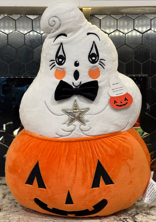 New vintage Halloween ghost on pumpkin throw pillow decor 20x13