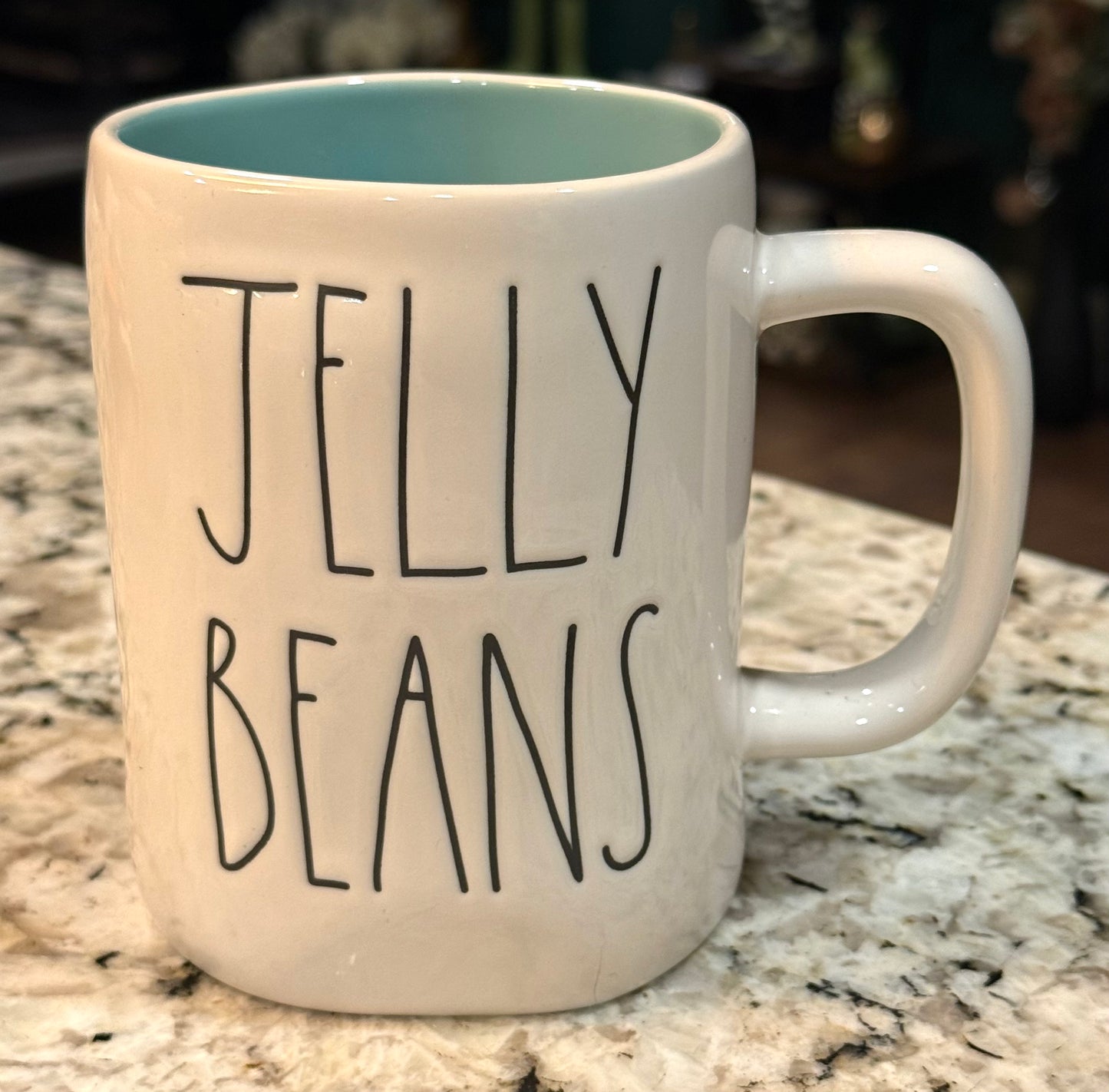 New Rae Dunn white with blue interior ceramic Easter coffee mug JELLY BEANS