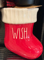 New Rae Dunn red ceramic stocking hanging ornament WISH