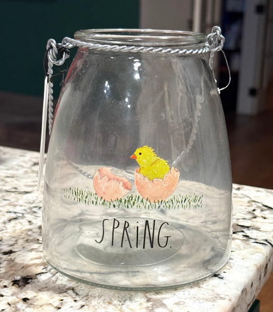 New Rae Dunn glass SPRING decorative storage jar, lantern, candle holder