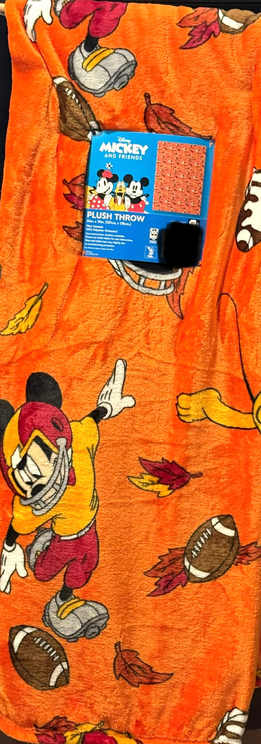 New Disney fall Mickey Mouse & Friends 50x70 football throw blanket
