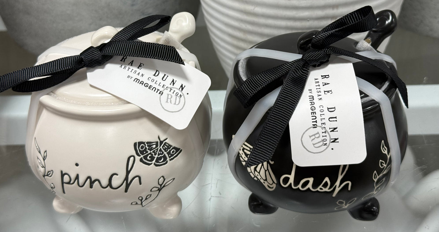 New release Rae Dunn ceramic 2-piece black and white butterfly PINCH & DASH storage set