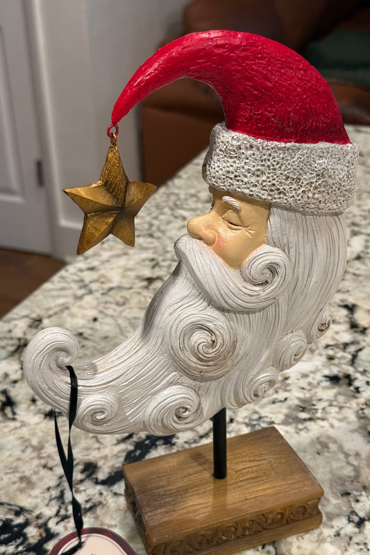New Handmade Home vintage look 1/2 moon Santa 9” Christmas decor