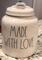 Rae Dunn white ceramic hard to find MADE WITH LOVE canister