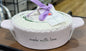 New Rae Dunn purple & white floral ceramic covered baking dish MADE WITH LOVE