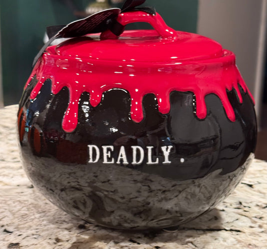 New Rae Dunn red drip iridescent ceramic Halloween caldron decor piece 8x5