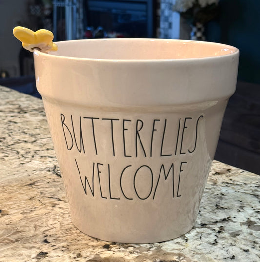 Rae Dunn large ceramic green garden planter decor BUTTERFLIES WELCOME