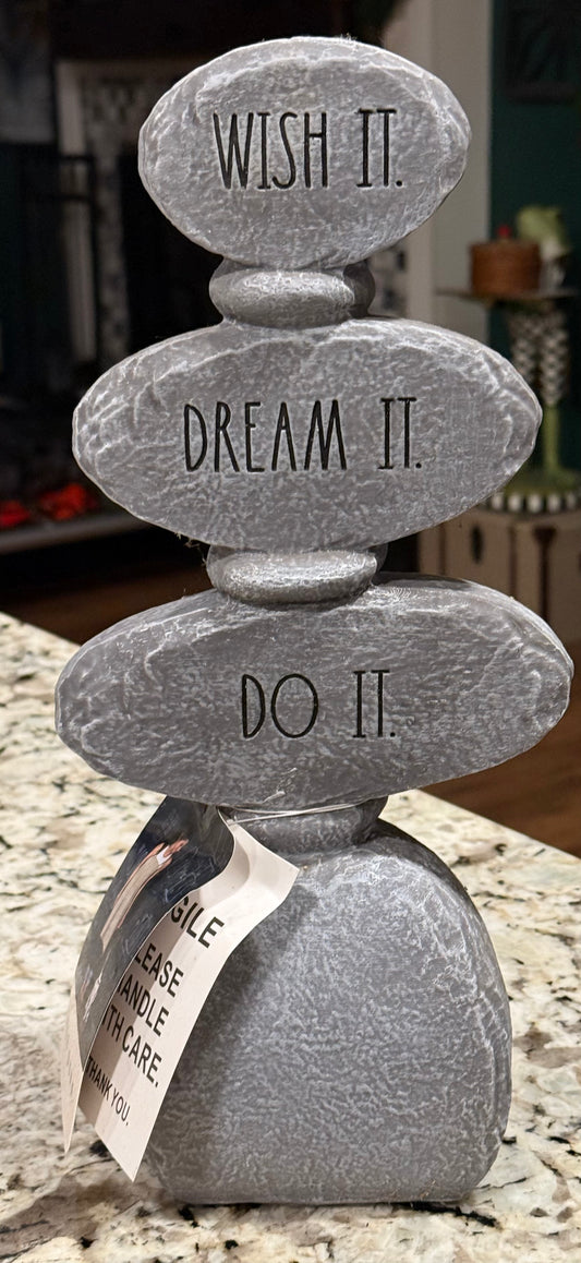 New Rae Dunn stacked garden stone WISH IT DREAM IT DO IT 13.5”