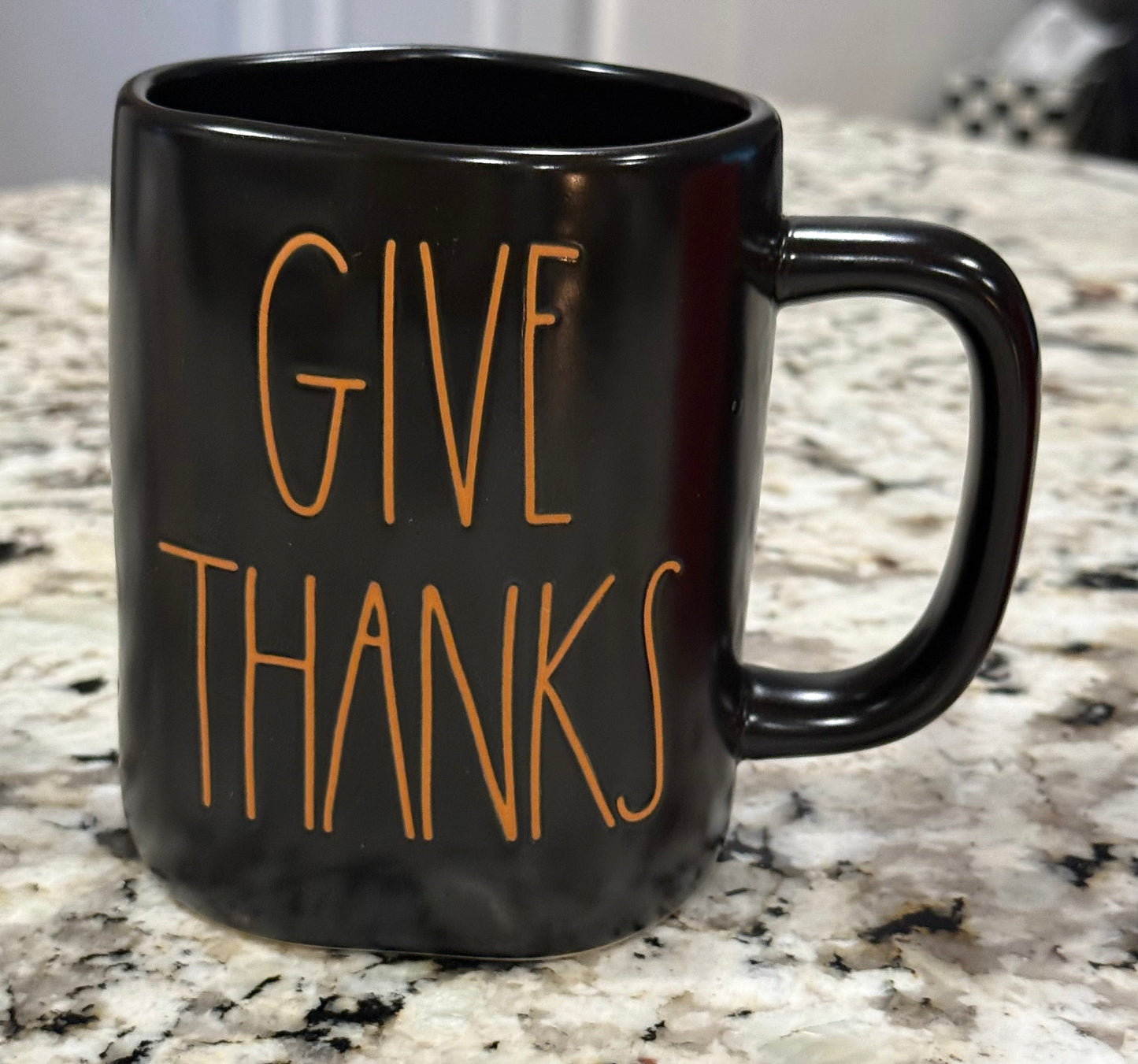 Rae Dunn black ceramic  coffee mug GIVE THANKS