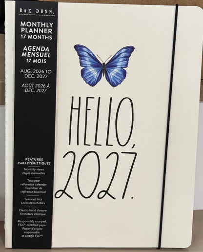 New Rae Dunn softback 8x10 monthly planner 2026-2027 blue butterfly