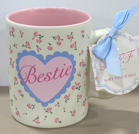 New soft touch ceramic floral BESTIE coffee mug