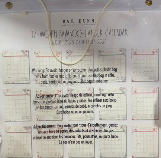 New Rae Dunn 17 month Bamboo hanging calendar-strawberry