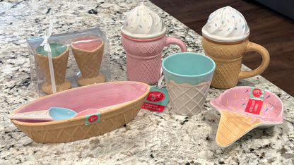 New ceramic ICE CREAM SHOP 9 total pieces serving dish decor set