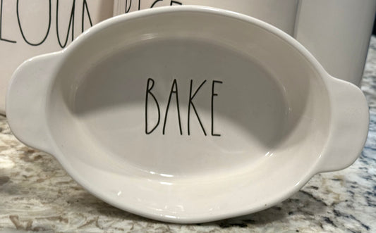New Rae Dunn white ceramic 5” BAKE mini dish