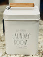 New Rae Dunn white metal LAUNDRY ROOM Storage container 8.75”